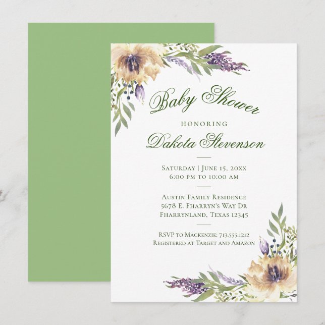 Anemone Greenery Floral Boho Chic Baby Shower Invitation (Front/Back)