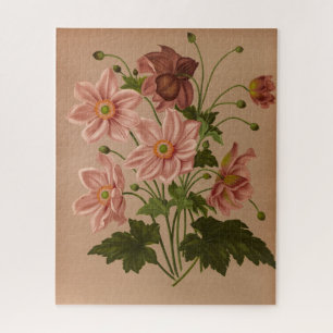 Anemone Japonica Rosea Exquisite Vintage Botanical Jigsaw Puzzle