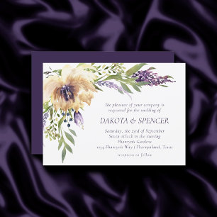 Anemone Lavender   Dark Purple and Ivory Wedding Invitation