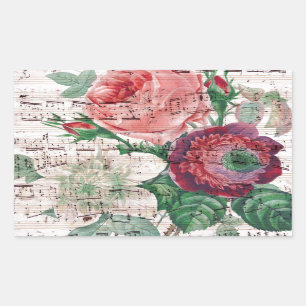 Anemone Music Shabby Chic Rectangular Sticker