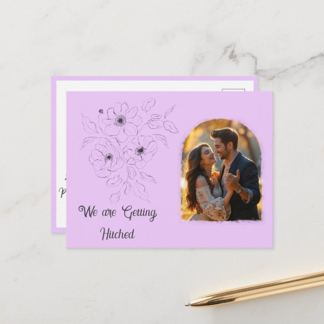 Anemone on Light Lilac Announcement Postcard (Front/Back In Situ)