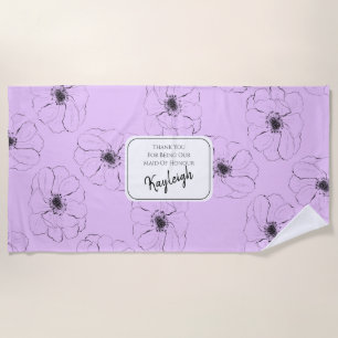Anemone on Light Lilac Beach Towel