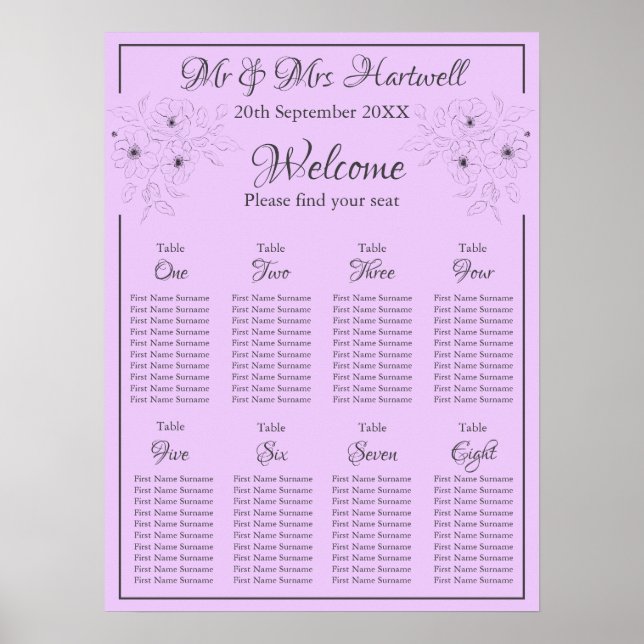 Anemone on Light Lilac Seating Chart~ Poster (Front)