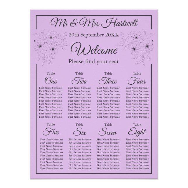 Anemone on Light Lilac Seating Chart~ Poster (Front)