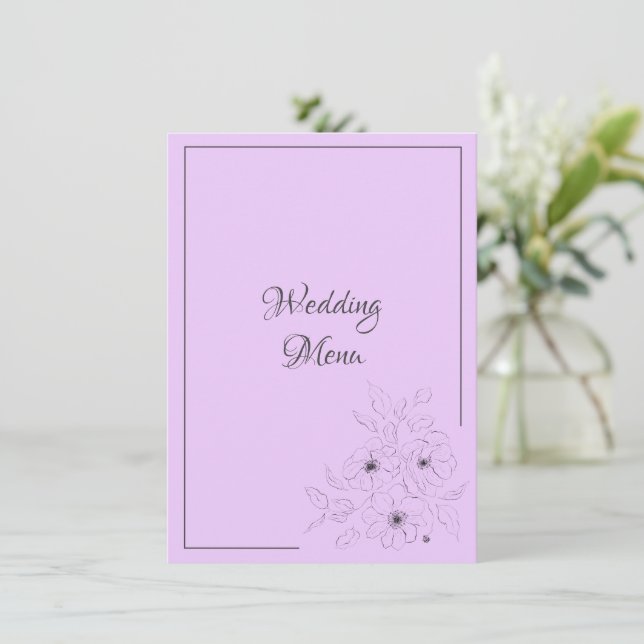 Anemone on Light Lilac Wedding Menu Enclosure Card (Standing Front)