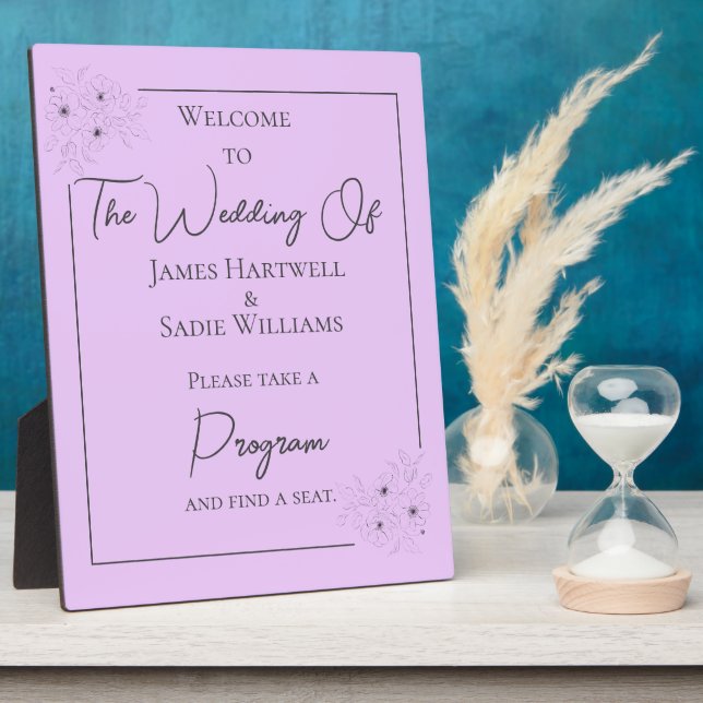 Anemone on Light Lilac wedding Sign Plaque (Side)