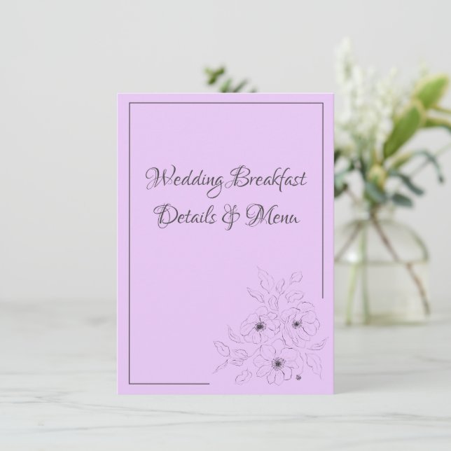 Anemone on Lilac Wedding Breakfast Enclosure Card (Standing Front)