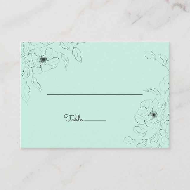 Anemone on Pale Mint background Flat Place Card* Card (Front)