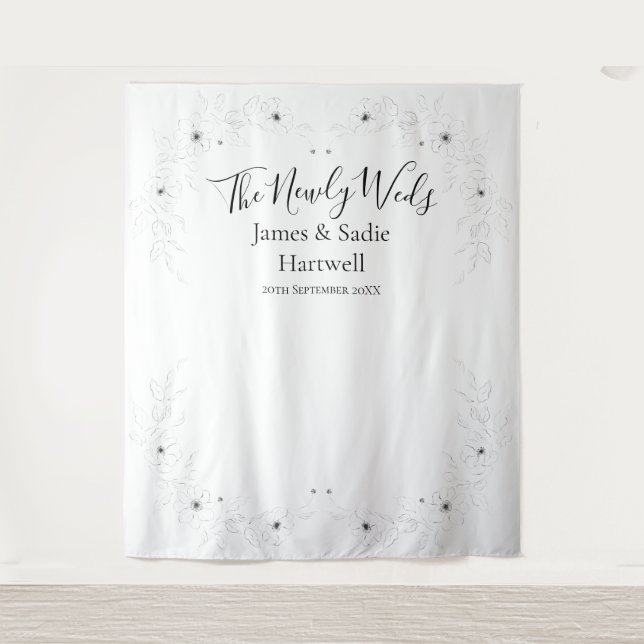 Anemone on White Wedding Backdrop Tapestry (Front)