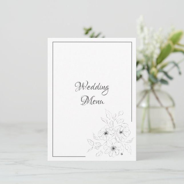 Anemone on White Wedding Menu Enclosure Card (Standing Front)