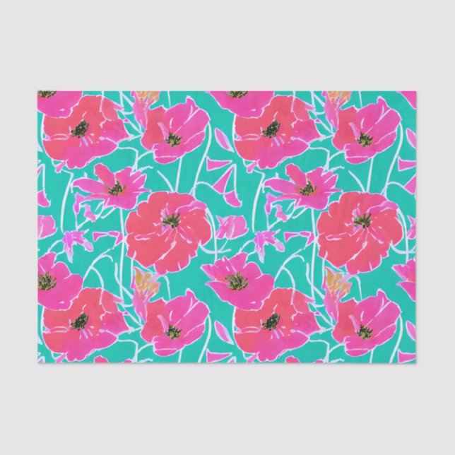 Anemone Painting Pattern Pink & Aqua Floral  Tissue Paper (Front)