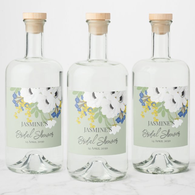 Anemone Spring Floral Bouquet Bridal Shower  Liquor Bottle Label (Bottles)