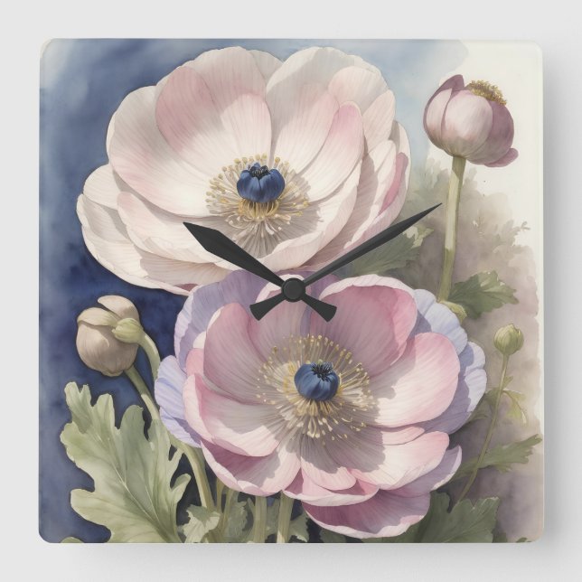 Anemone Square Wall Clock (Front)