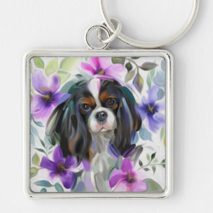 'Anemone' Tricolor cavalier dog art keychain