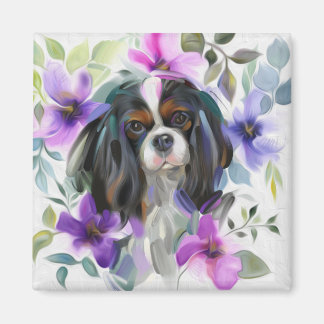'Anemone' Tricolor cavalier dog art magnet