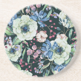 Anemone Wildflowers: Vintage Watercolor Pattern Coaster