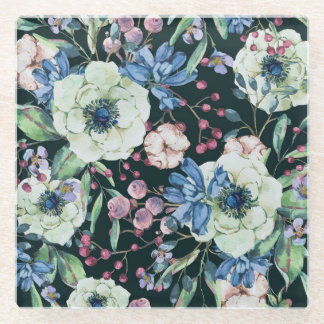Anemone Wildflowers: Vintage Watercolor Pattern Glass Coaster
