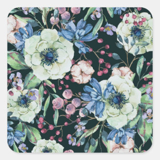 Anemone Wildflowers: Vintage Watercolor Pattern Square Sticker
