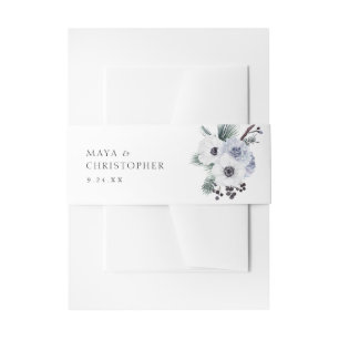 Anemone Winter White Floral Invitation Belly Band