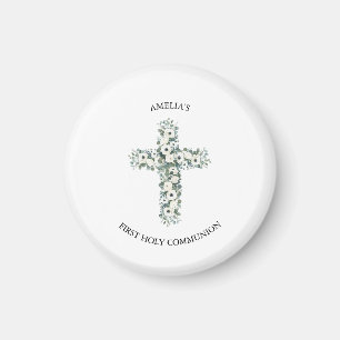 Anemones and Eucalyptus cross First Holy Communion Magnet