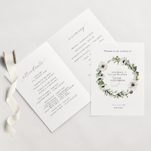 Anemones Floral Wreath Winter Folded Wedding Programme