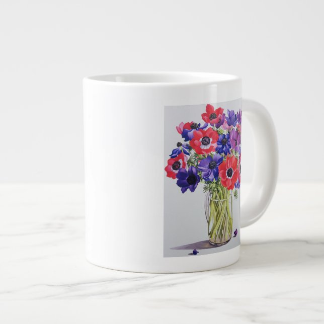 Anemones in a glass jug 2007 large coffee mug (Front Right)
