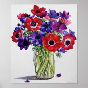 Anemones in a Glass Jug Poster