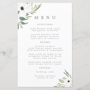 Anemones Sage & Dusty Eucalyptus Wedding Menu