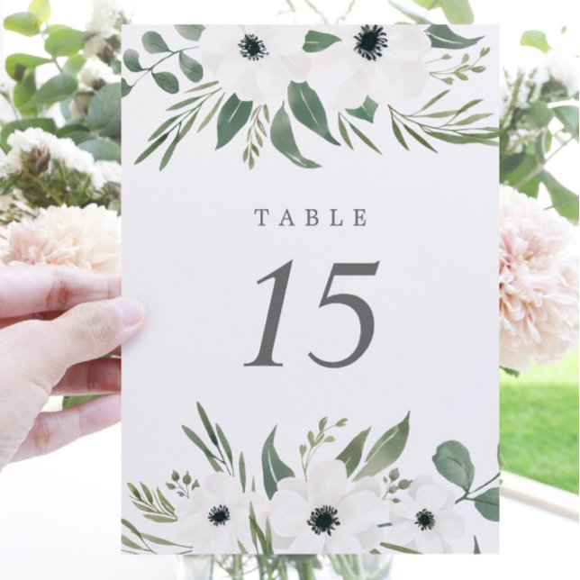 Anemones Sage & Dusty Eucalyptus Wedding Table Number (Creator Uploaded)