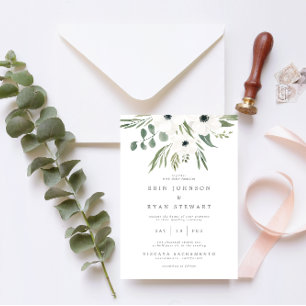 Anemones Sage & Dusty Green Eucalyptus Wedding Inv Invitation