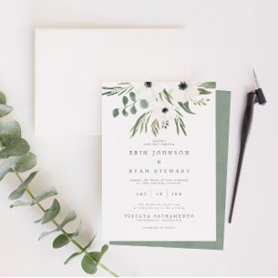 Anemones Sage & Dusty Green Eucalyptus Wedding Inv Invitation