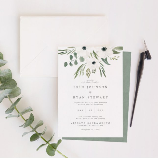 Anemones Sage & Dusty Green Eucalyptus Wedding Inv Invitation (Creator Uploaded)