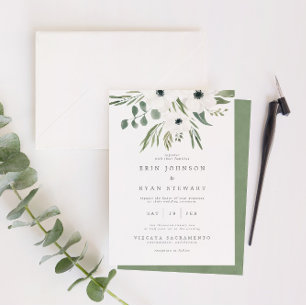 Anemones Sage & Dusty Green Eucalyptus Wedding Invitation