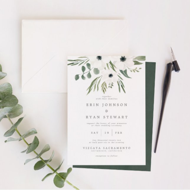Anemones Sage & Dusty Green Eucalyptus Wedding Invitation (Creator Uploaded)
