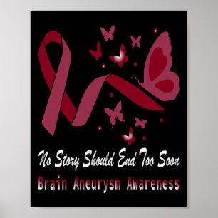 Aneurysm Awareness Butterfly Burgundy Ribbon Suppo Poster