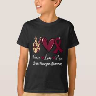 Aneurysm Awareness Peace Love Hope Burgundy Ribbon T-Shirt