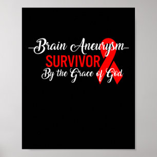 Aneurysm Awareness Survivor By God Grace Red Ribbo Poster