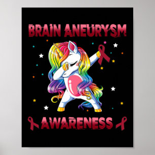 Aneurysm Awareness Unicorn Dabbing Burgundy Ribbon Poster