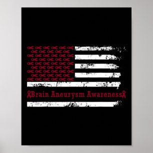 Aneurysm Awareness Usa Flag American Burgundy Poster