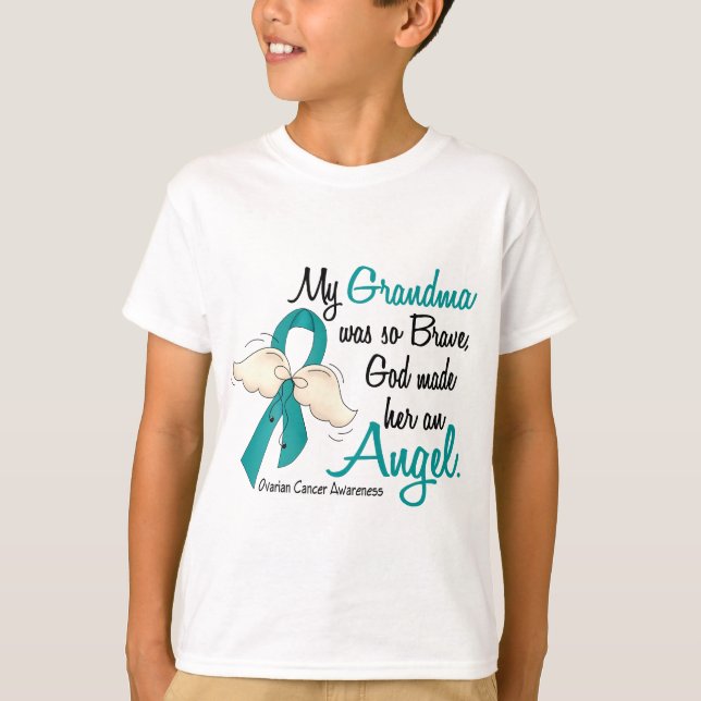 Angel 2 Ovarian Cancer Grandma T-Shirt (Front)