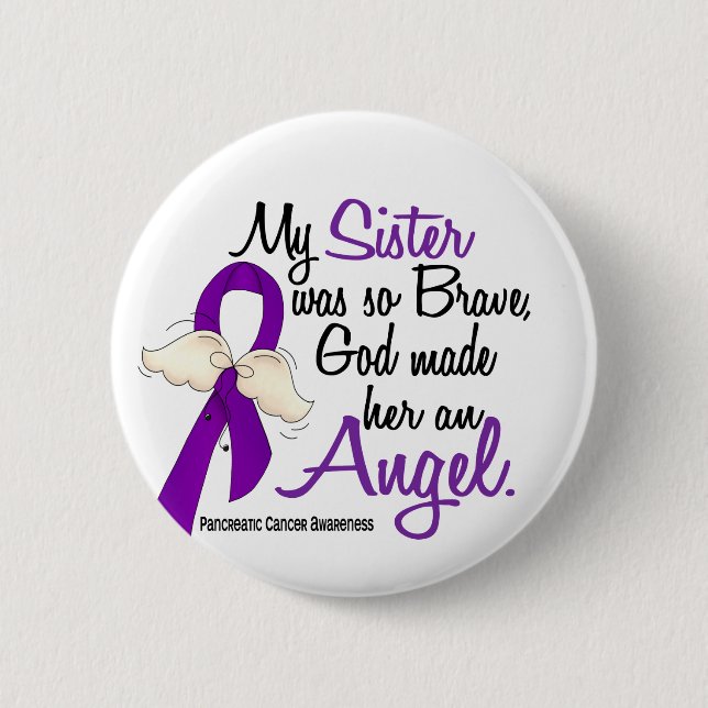 Angel 2 Sister Pancreatic Cancer 6 Cm Round Badge (Front)