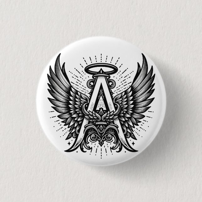 Angel Alphabet A Initial Latter Wings Halo 3 Cm Round Badge (Front)