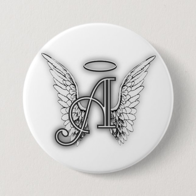Angel Alphabet A Initial Latter Wings Halo 7.5 Cm Round Badge (Front)