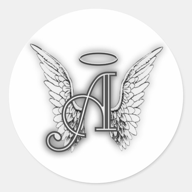 Angel Alphabet A Initial Latter Wings Halo Classic Round Sticker (Front)