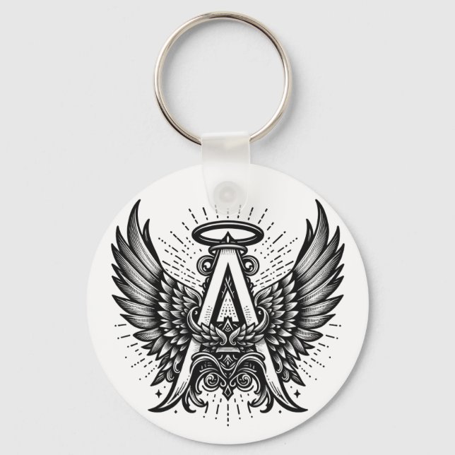 Angel Alphabet A Initial Latter Wings Halo Key Ring (Front)