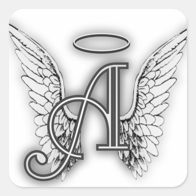 Angel Alphabet A Initial Latter Wings Halo Square Sticker (Front)