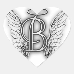 Angel Alphabet B Initial Latter Wings Halo Heart Sticker