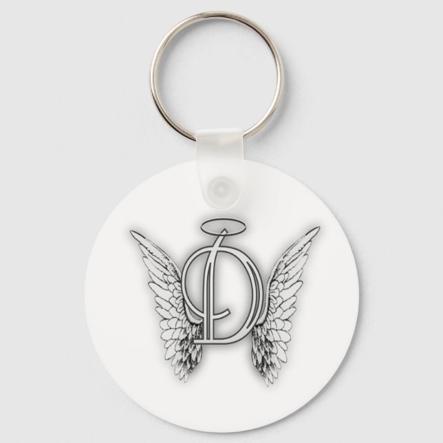 Angel Alphabet D Initial Latter Wings Halo Key Ring (Front)