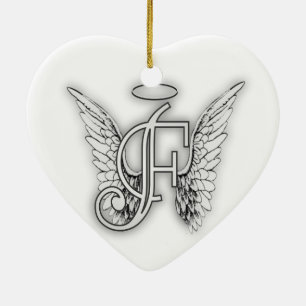 Angel Alphabet F Initial Latter Wings Halo Ceramic Tree Decoration