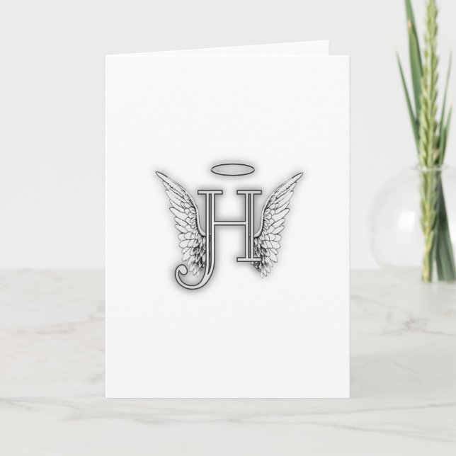 Angel Alphabet H Initial Latter Wings Halo Note Card (Front)